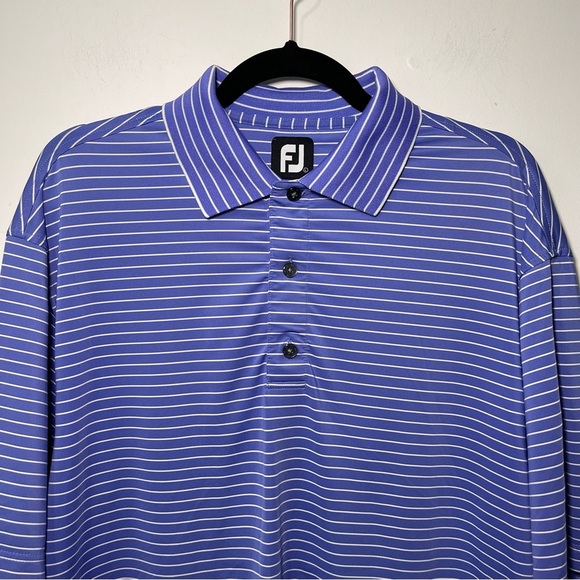 FJ footjoy Men's blue nautical stripes gold short sleeve light weight polo in L - Picture 2 of 6